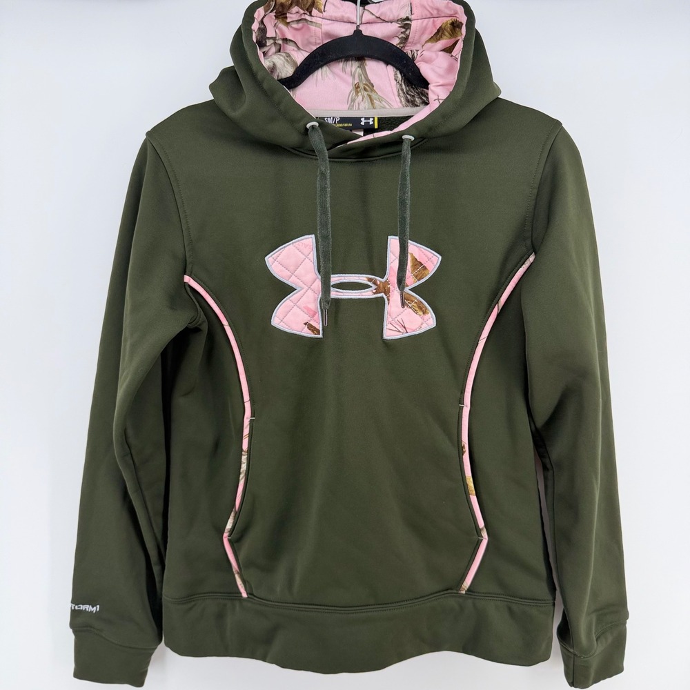 Under‎ Armour ColdGear Storm 1 Realtree Pink Camo Hoodie Women's Small Green